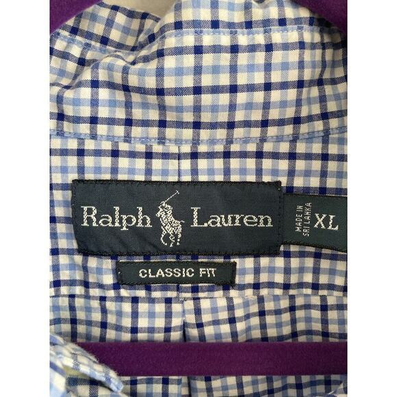 Ralph Lauren Classic Fit Shirt Mens XL Blue White Plaid Collared Button-Up - Picture 5 of 6